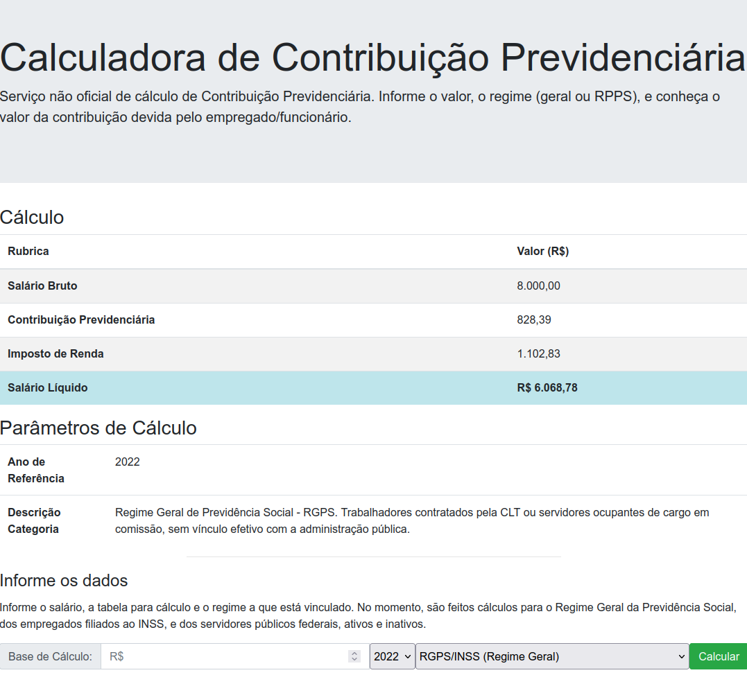 miniatura da página da calculadora de contribuição previdenciária
